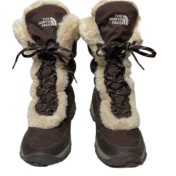 The North Face Women’s Nuptse Goose Down Boots Size 7.5 Brown Faux Fur - Picture 1 of 11